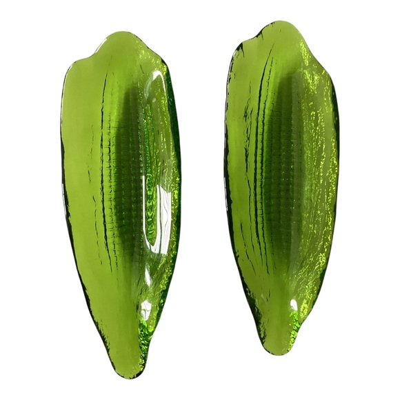 Indiana Glass Pair Of Corn On The Cob Holders Green Vintage EUC - Picture 1 of 10
